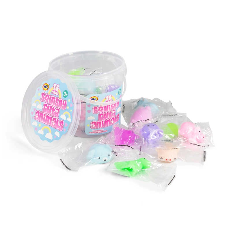 Dåse med søde squishy dyr, 18-pak
