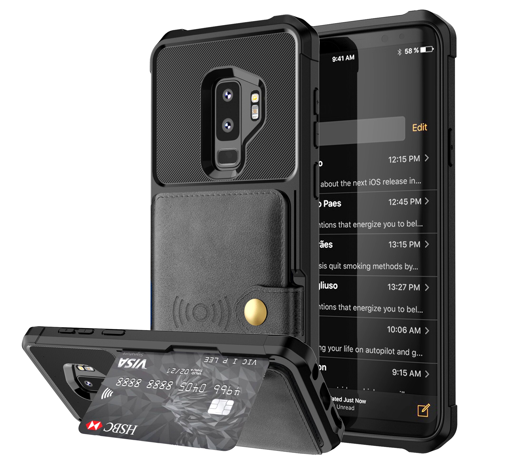 Samsung Galaxy S9 Plus Stødsikkert mobilcover med pung, Sort