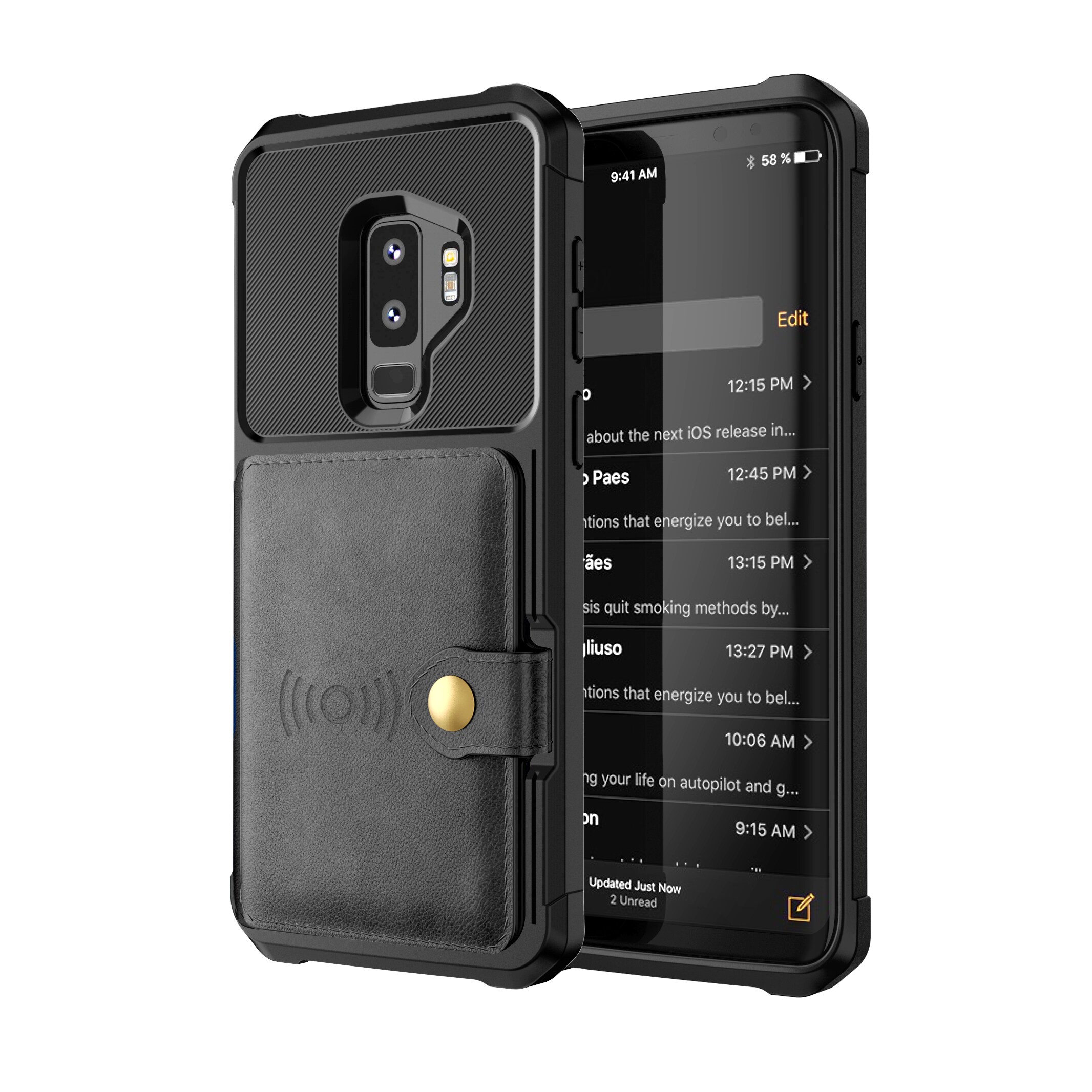 Samsung Galaxy S9 Plus Stødsikkert mobilcover med pung, Sort