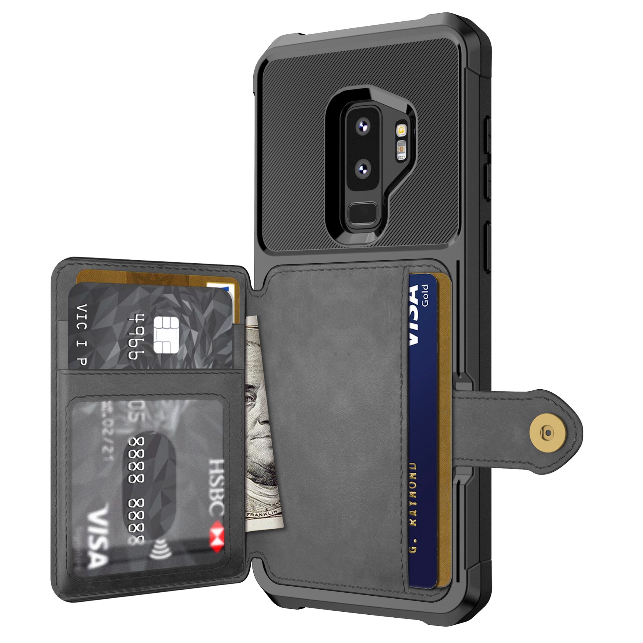 Samsung Galaxy S9 Plus Stødsikkert mobilcover med pung, Sort