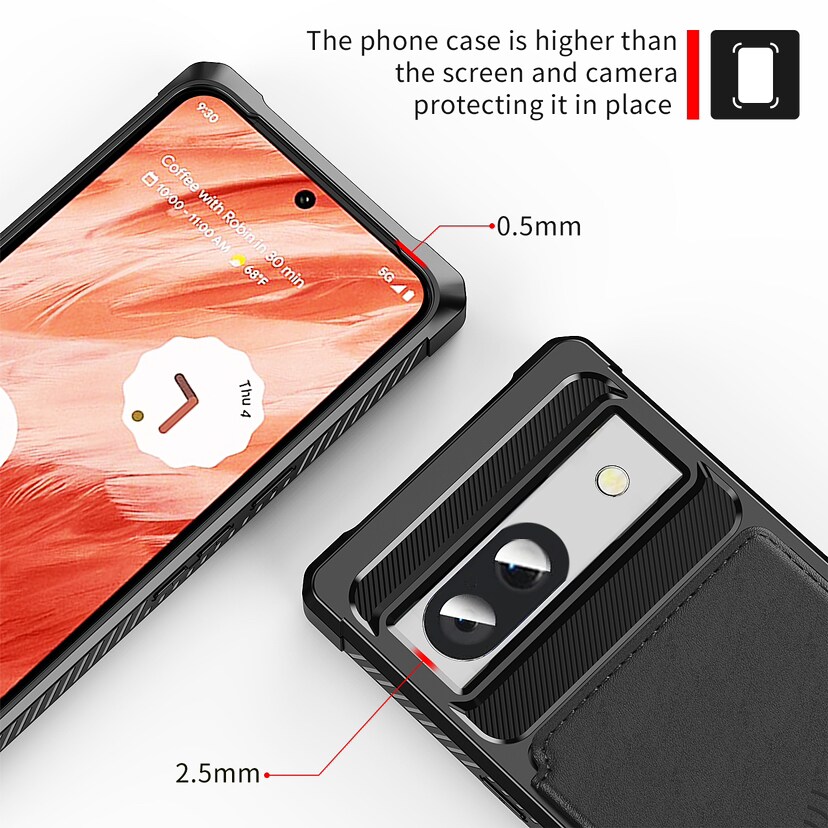 Google Pixel 8a Stødsikkert mobilcover med pung, Sort