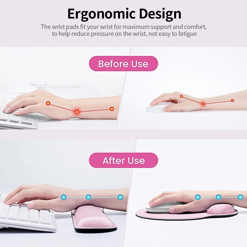Ergonomisk støtte til tastatur + musemåtte, Lyserød