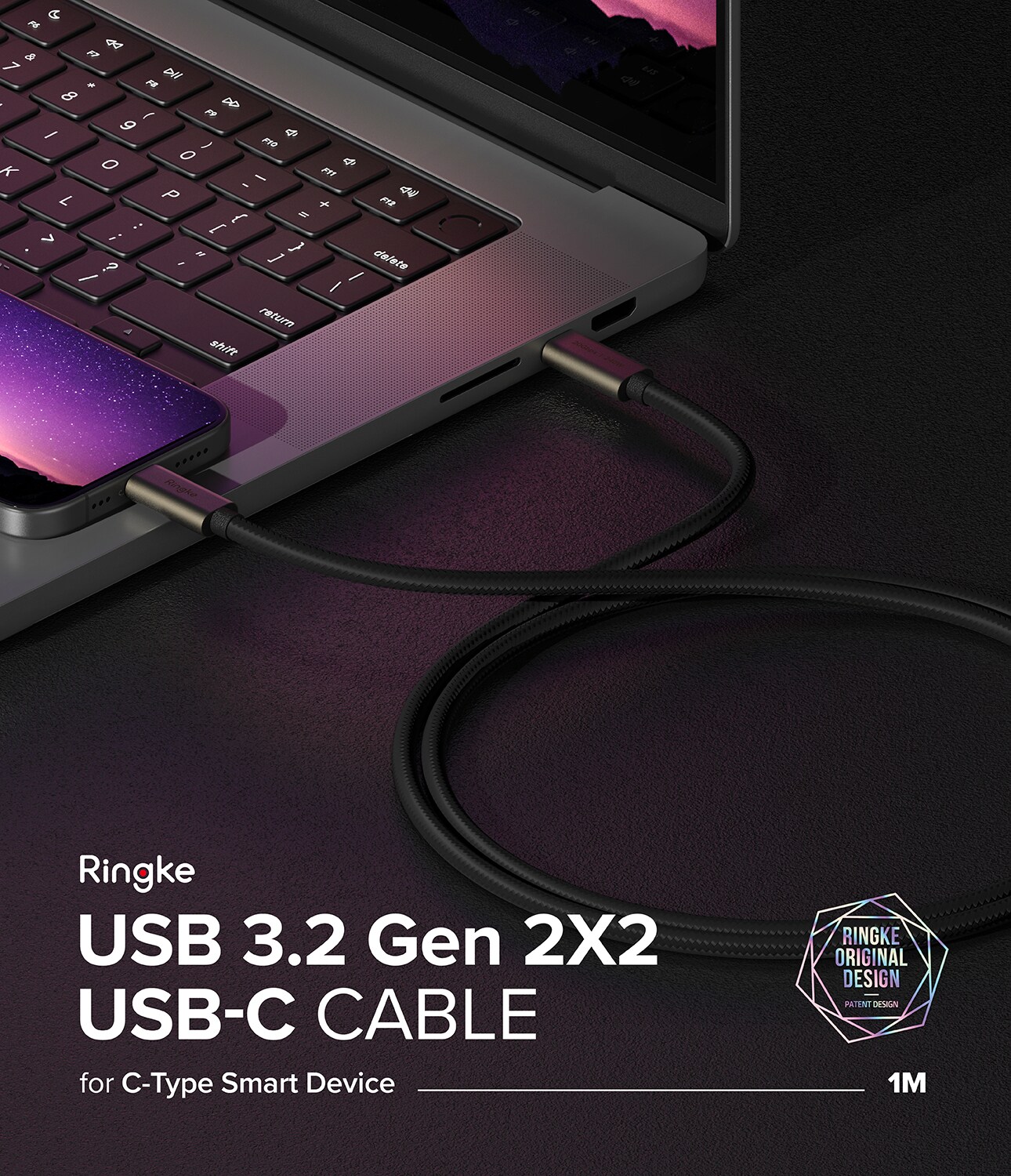 USB-C til USB-C 3.2 Gen 2x2 opladningskabel 1 m 240W, Sort