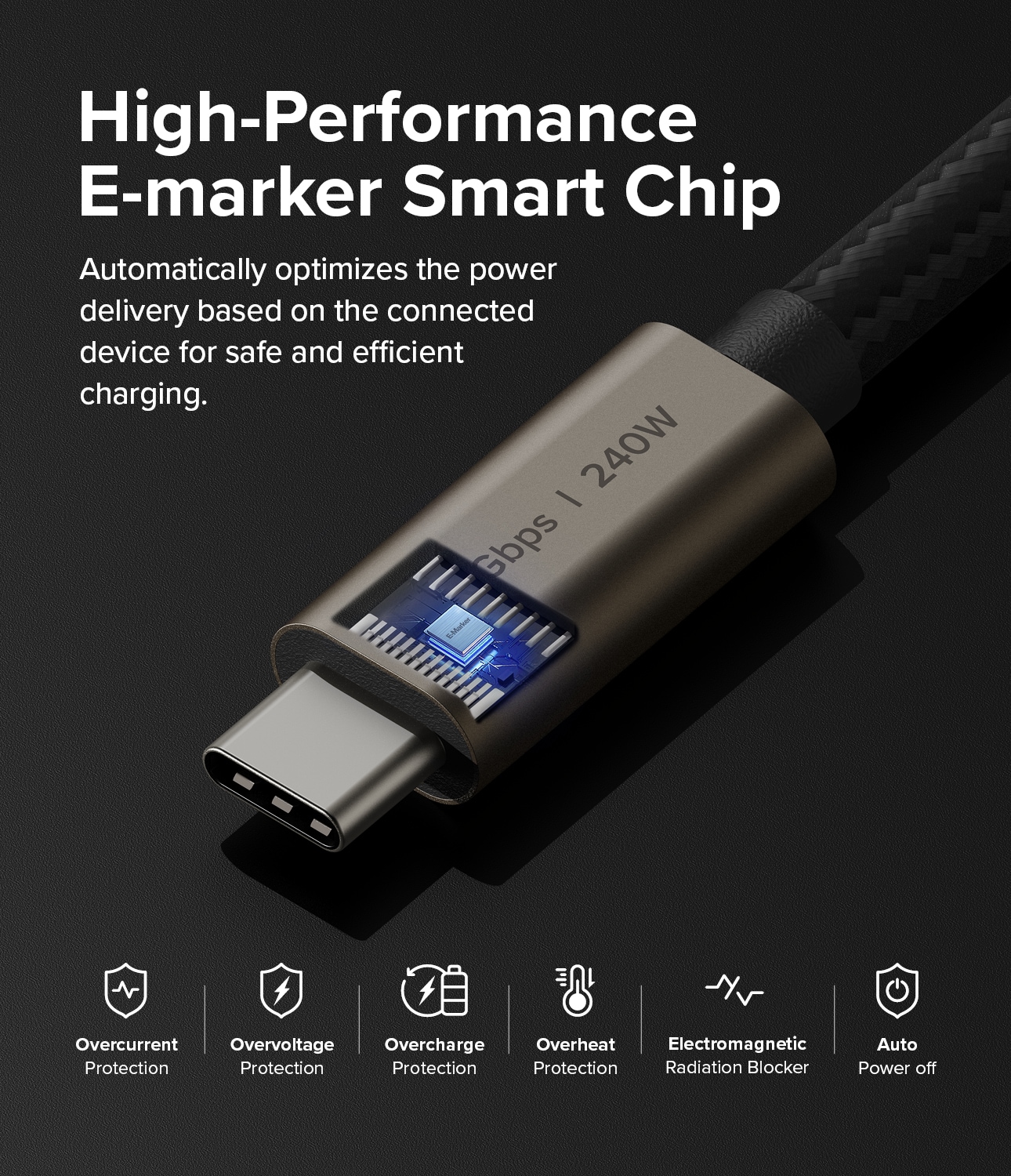 USB-C til USB-C 3.2 Gen 2x2 opladningskabel 1 m 240W, Sort