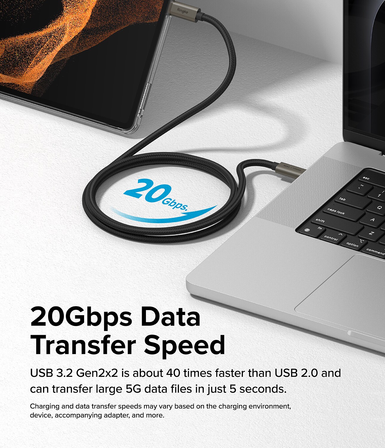 USB-C til USB-C 3.2 Gen 2x2 opladningskabel 2 m 240W, Sort