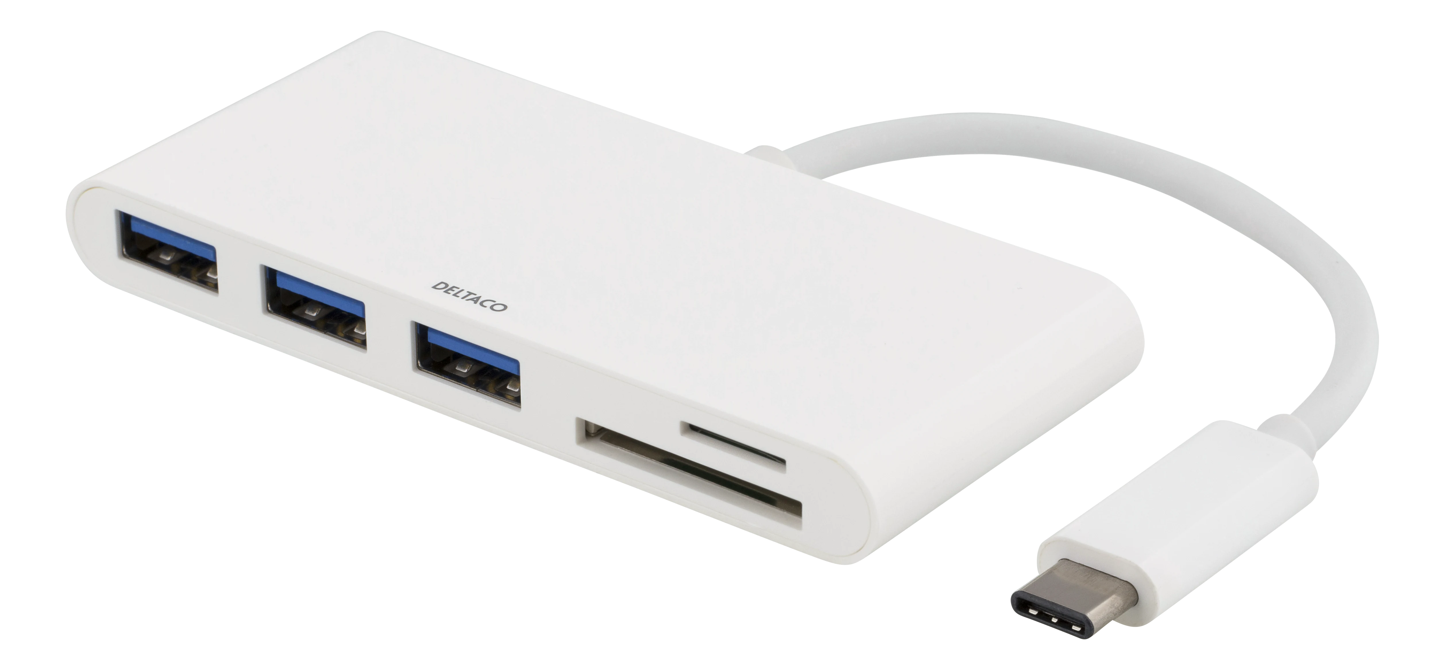 USB-C Hub med 3x USB-A porte og SD/microSD-kortlæser, Hvid
