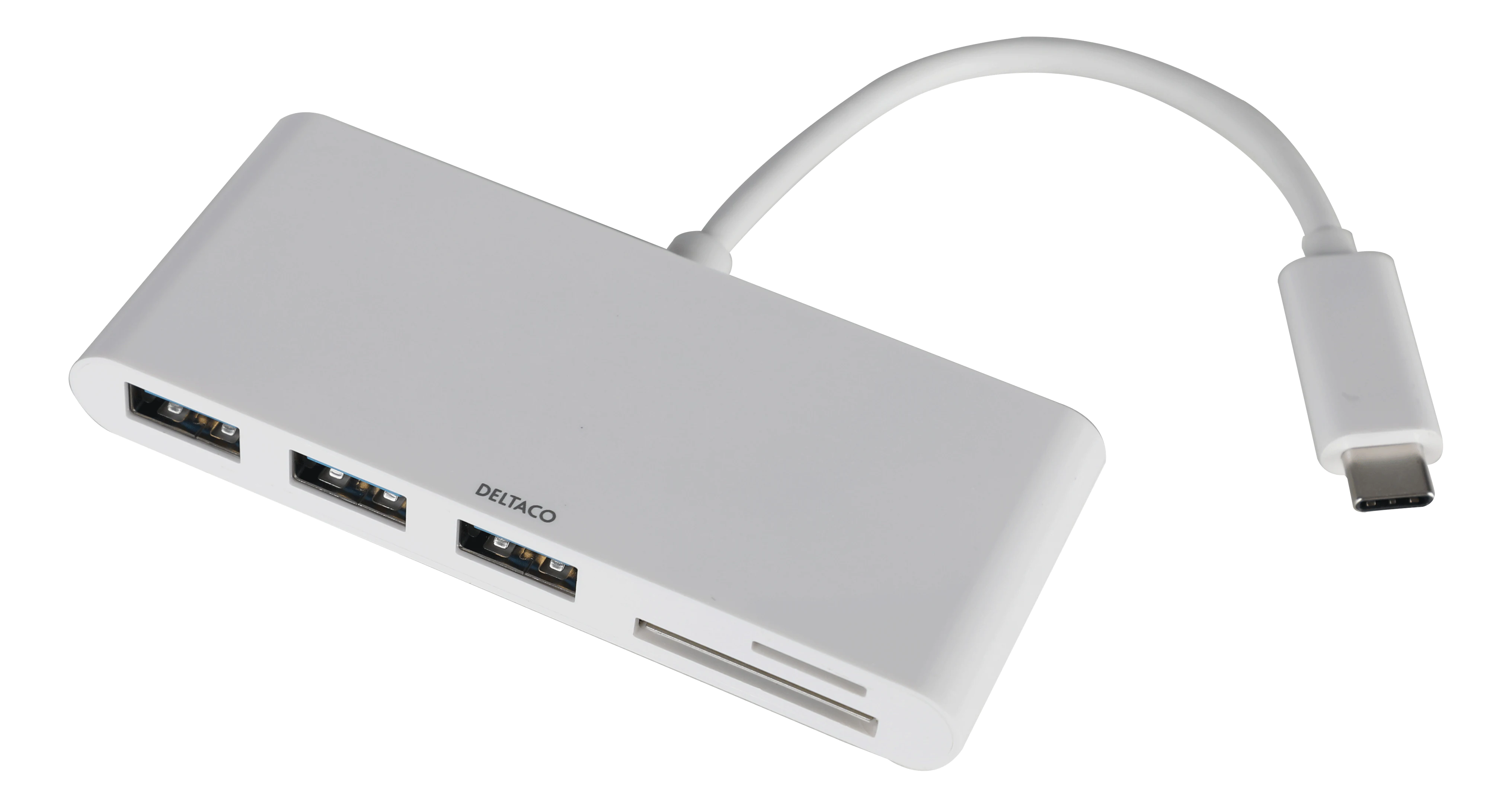 USB-C Hub med 3x USB-A porte og SD/microSD-kortlæser, Hvid