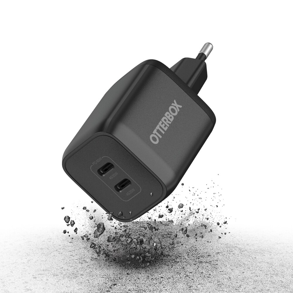 Vægoplader 2x USB-C GaN 65W, Black