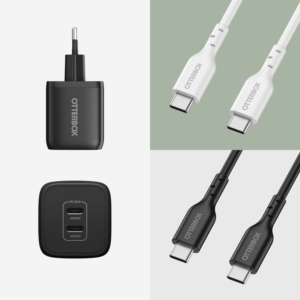 Vægoplader 2x USB-C GaN 65W, Black