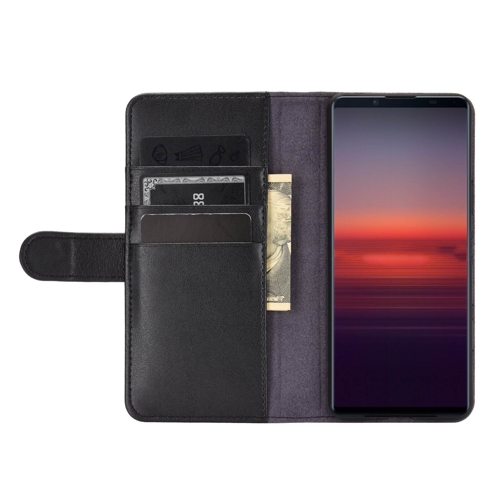 Sony Xperia 10 II Slankt mobiletui i ægte læder, Sort