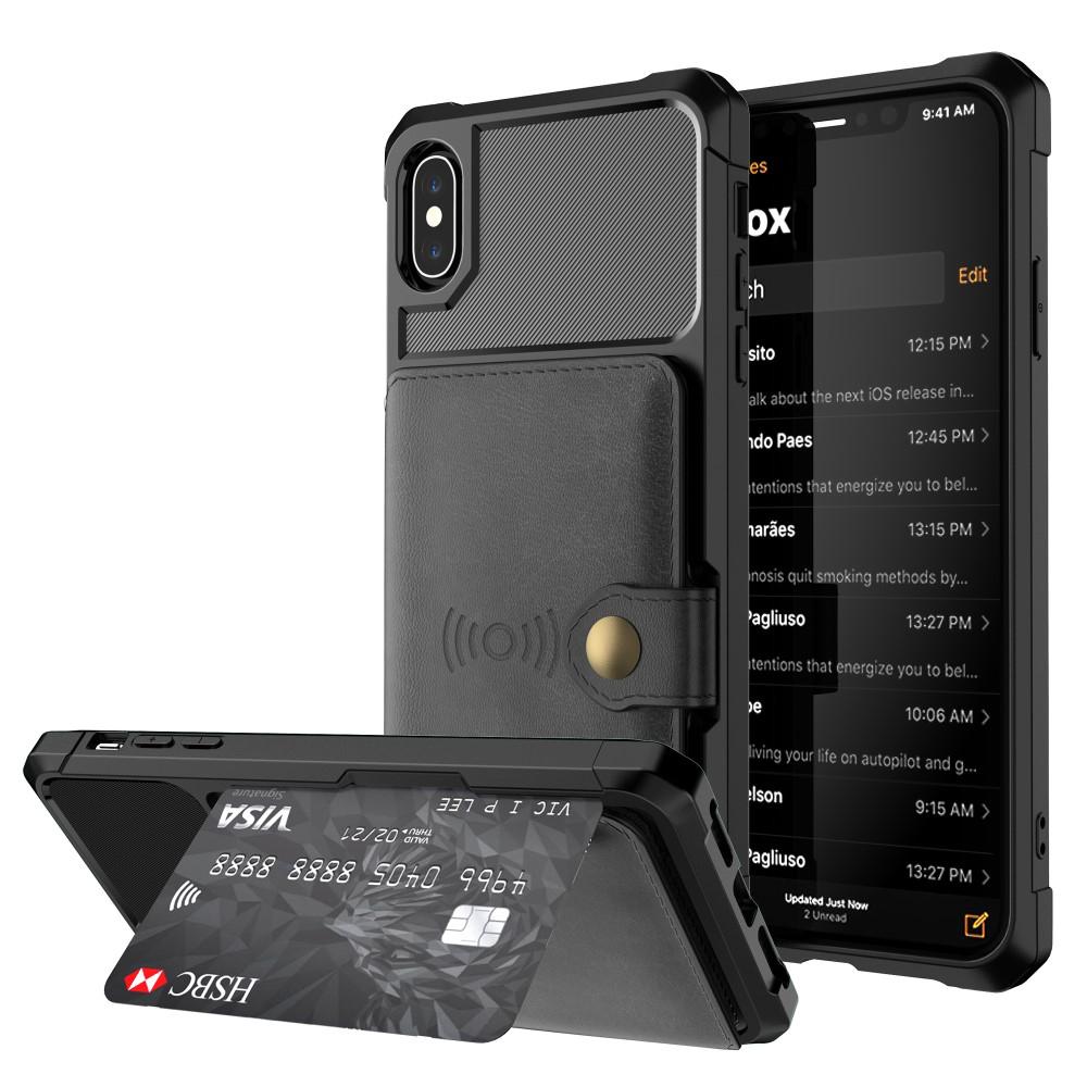 iPhone X/XS Stødsikkert mobilcover med pung, Sort