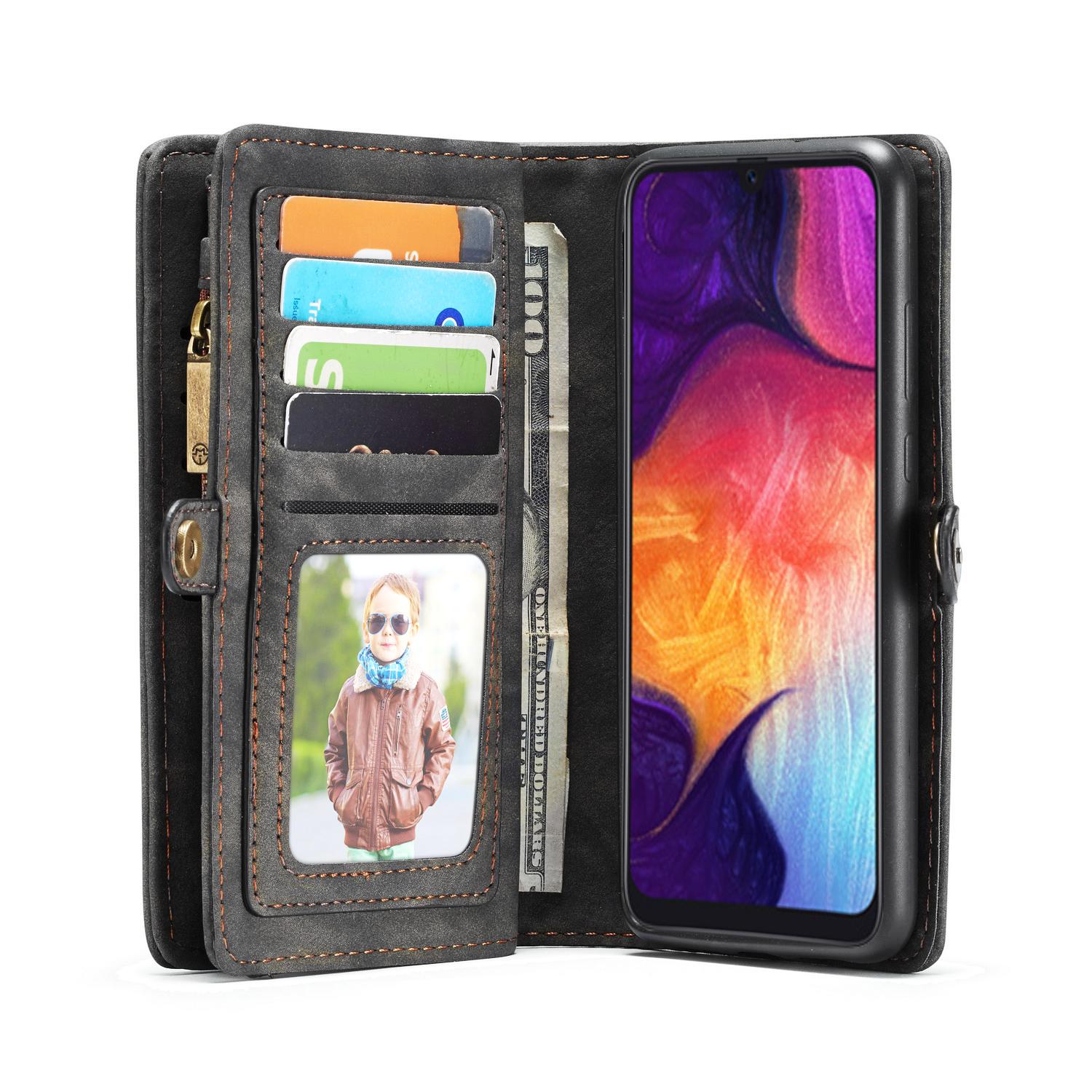 Samsung Galaxy A50 Rummeligt pungetui med mange kortholdere, Grå
