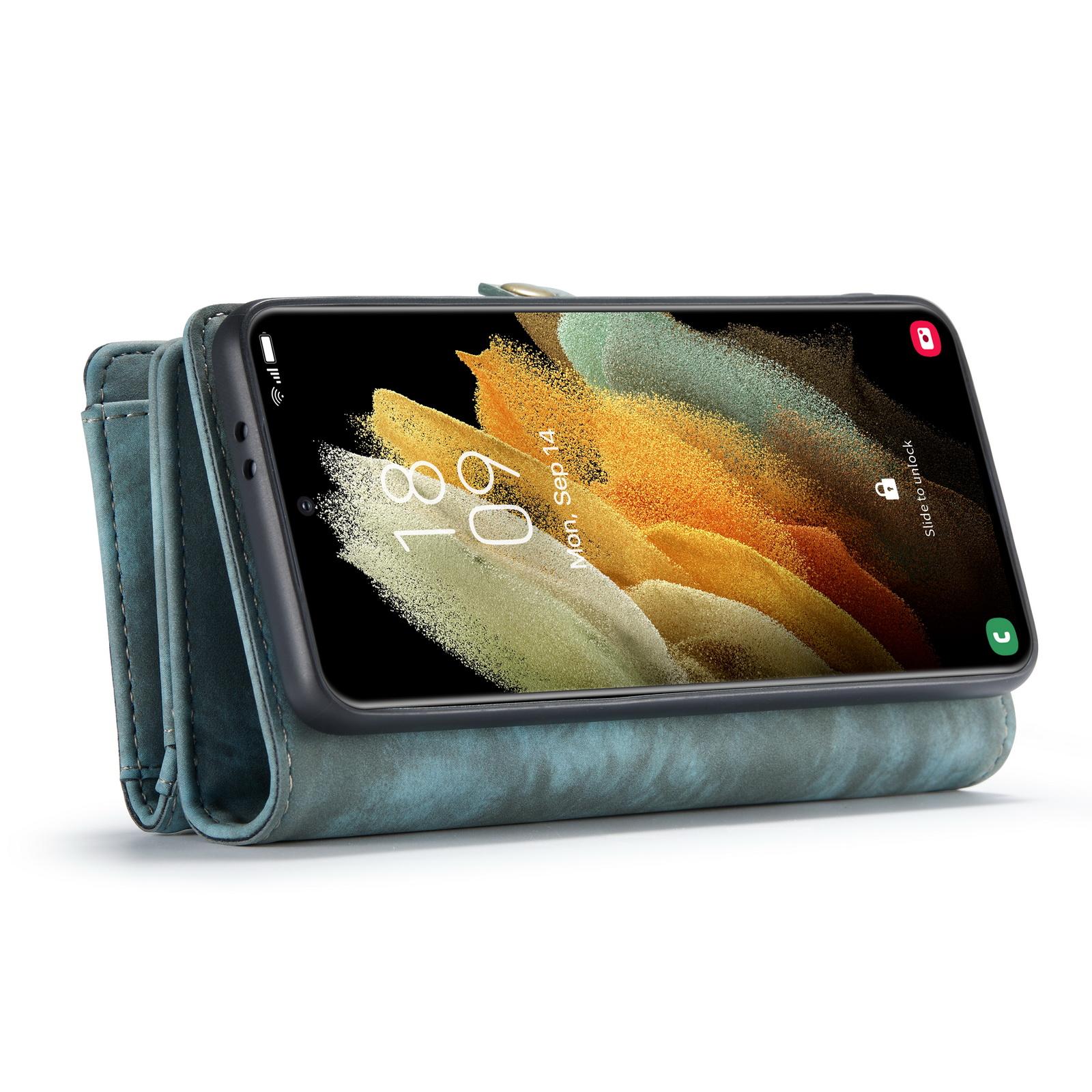 Samsung Galaxy S21 Rummeligt pungetui med mange kortholdere, Blå