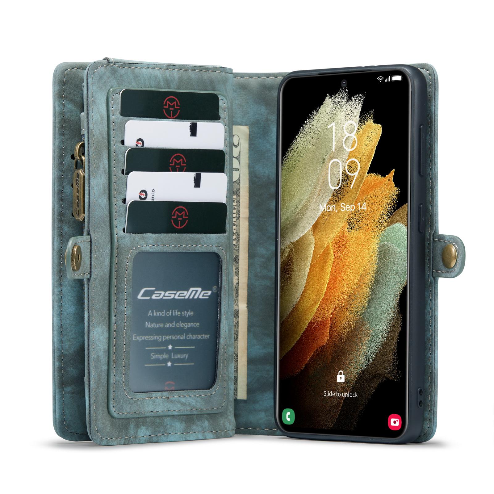 Samsung Galaxy S21 Rummeligt pungetui med mange kortholdere, Blå