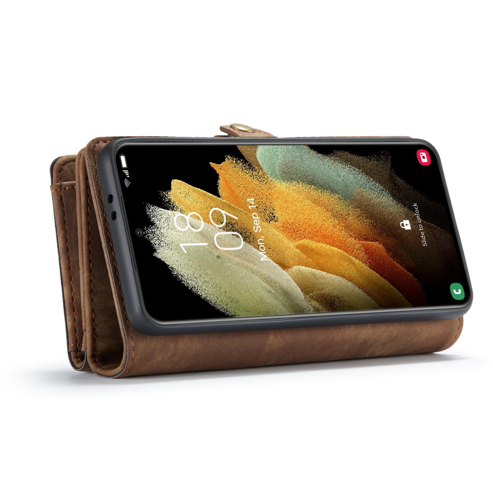 Samsung Galaxy S21 Rummeligt pungetui med mange kortholdere, Brun