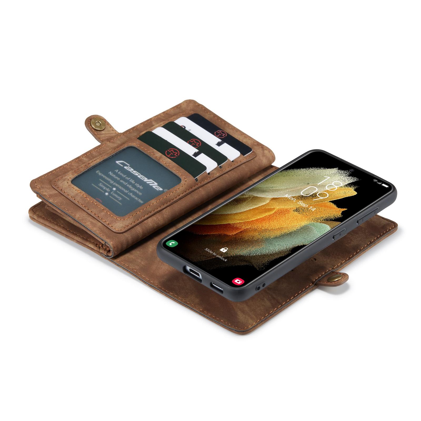 Samsung Galaxy S21 Rummeligt pungetui med mange kortholdere, Brun