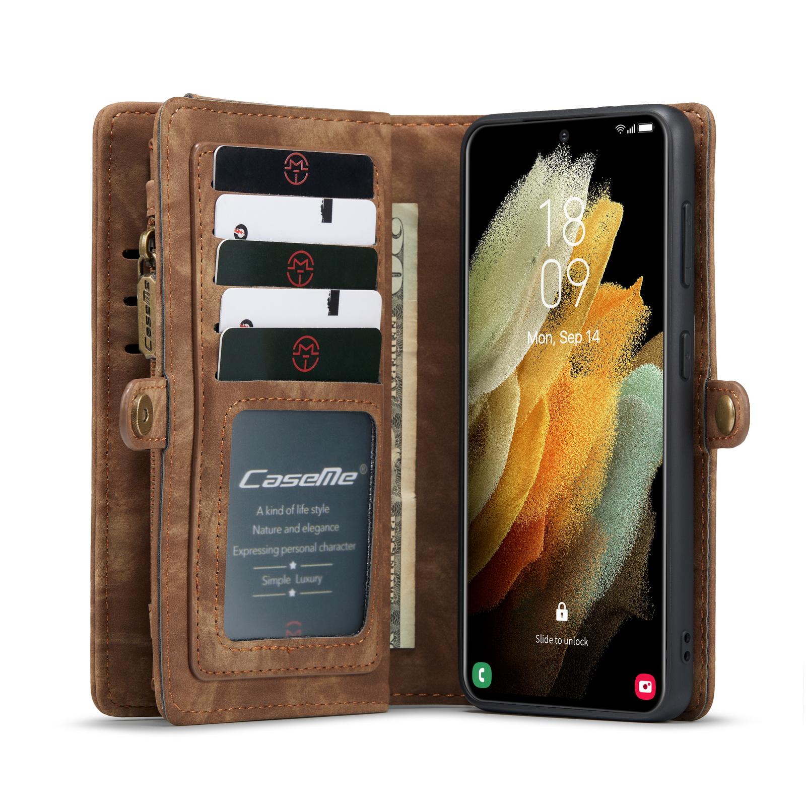 Samsung Galaxy S21 Rummeligt pungetui med mange kortholdere, Brun