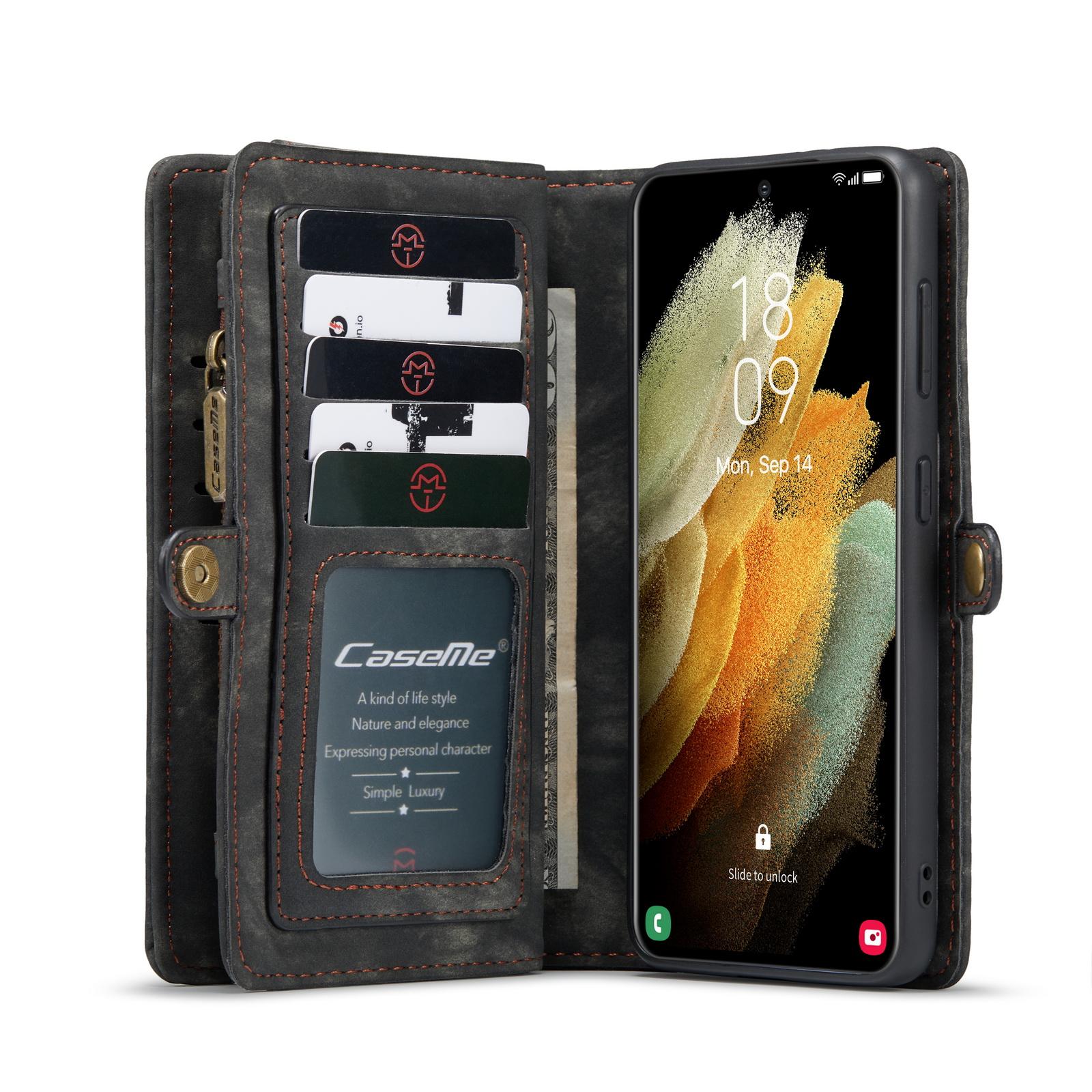 Samsung Galaxy S21 Plus Rummeligt pungetui med mange kortholdere, Grå