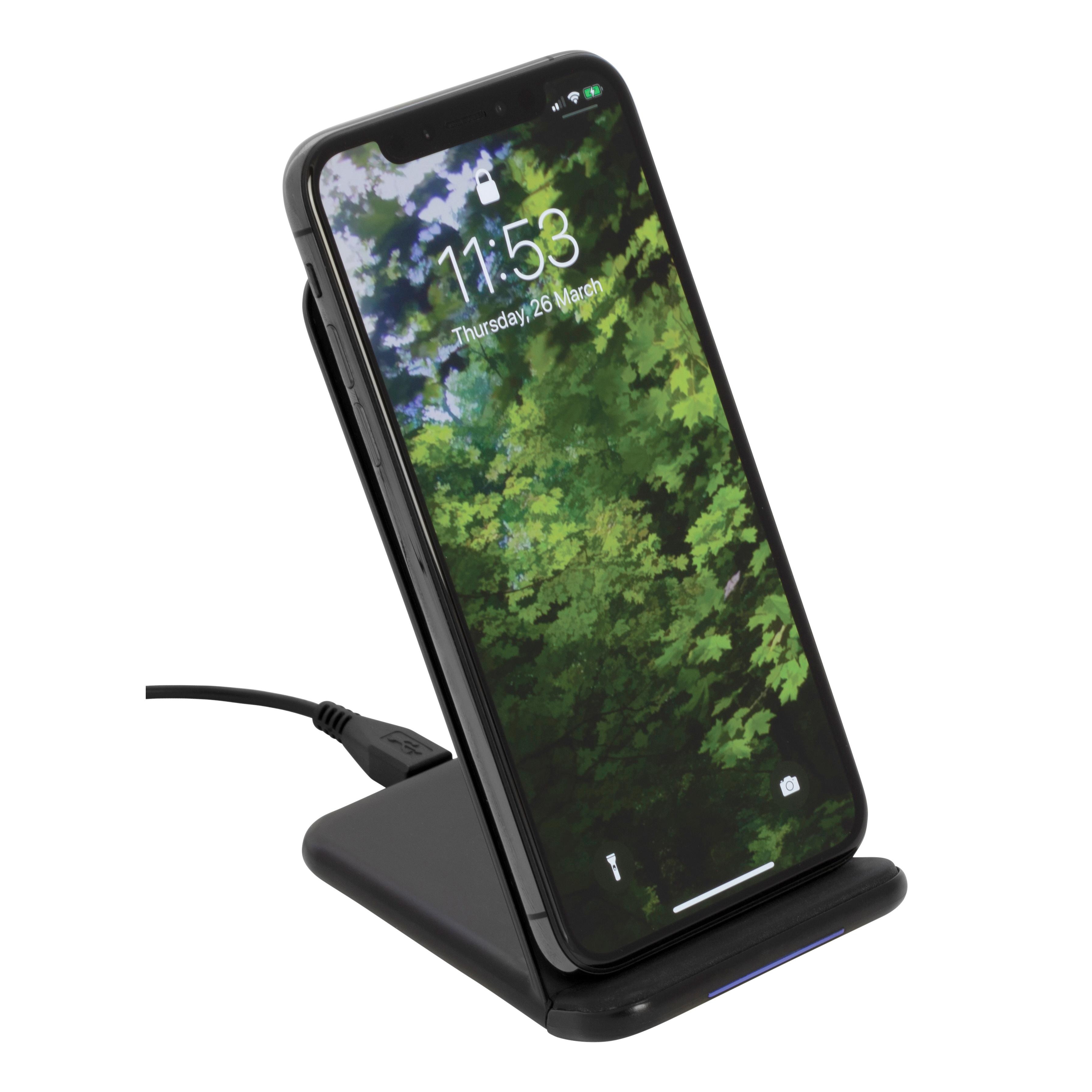 Trådløs 10W Qi-oplader med stander, Sort