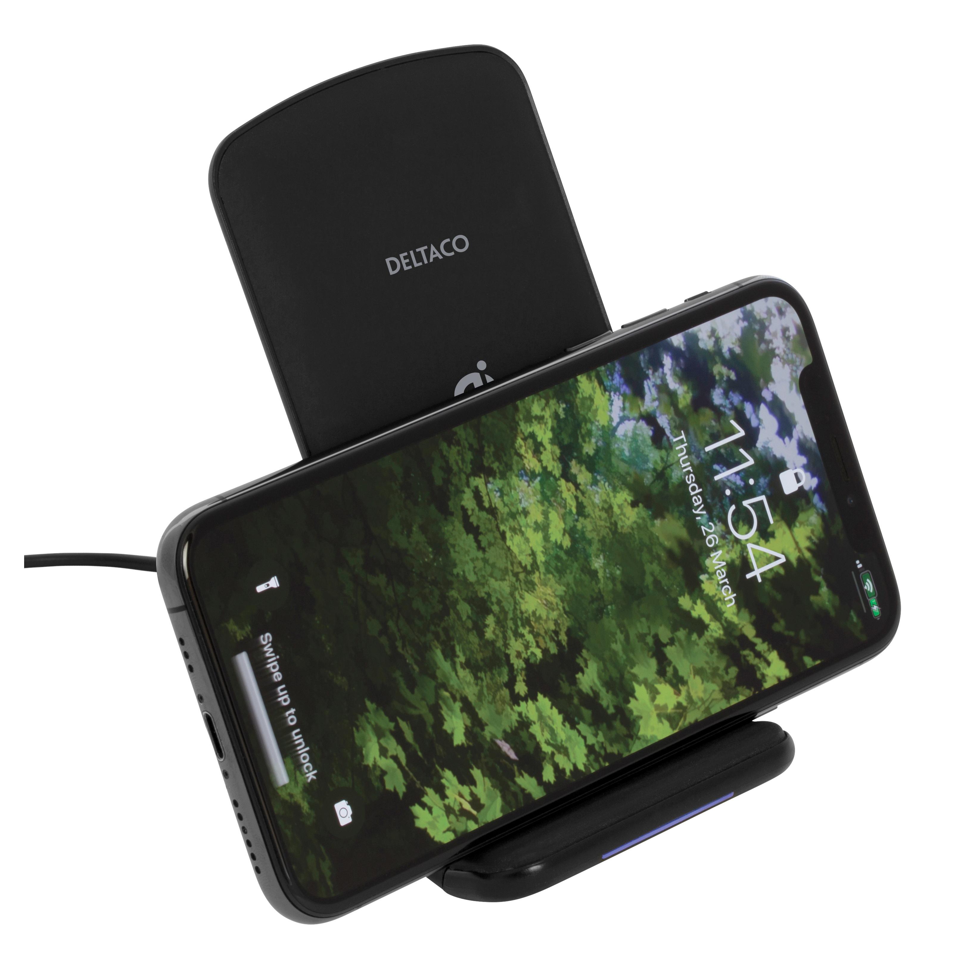 Trådløs 10W Qi-oplader med stander, Sort