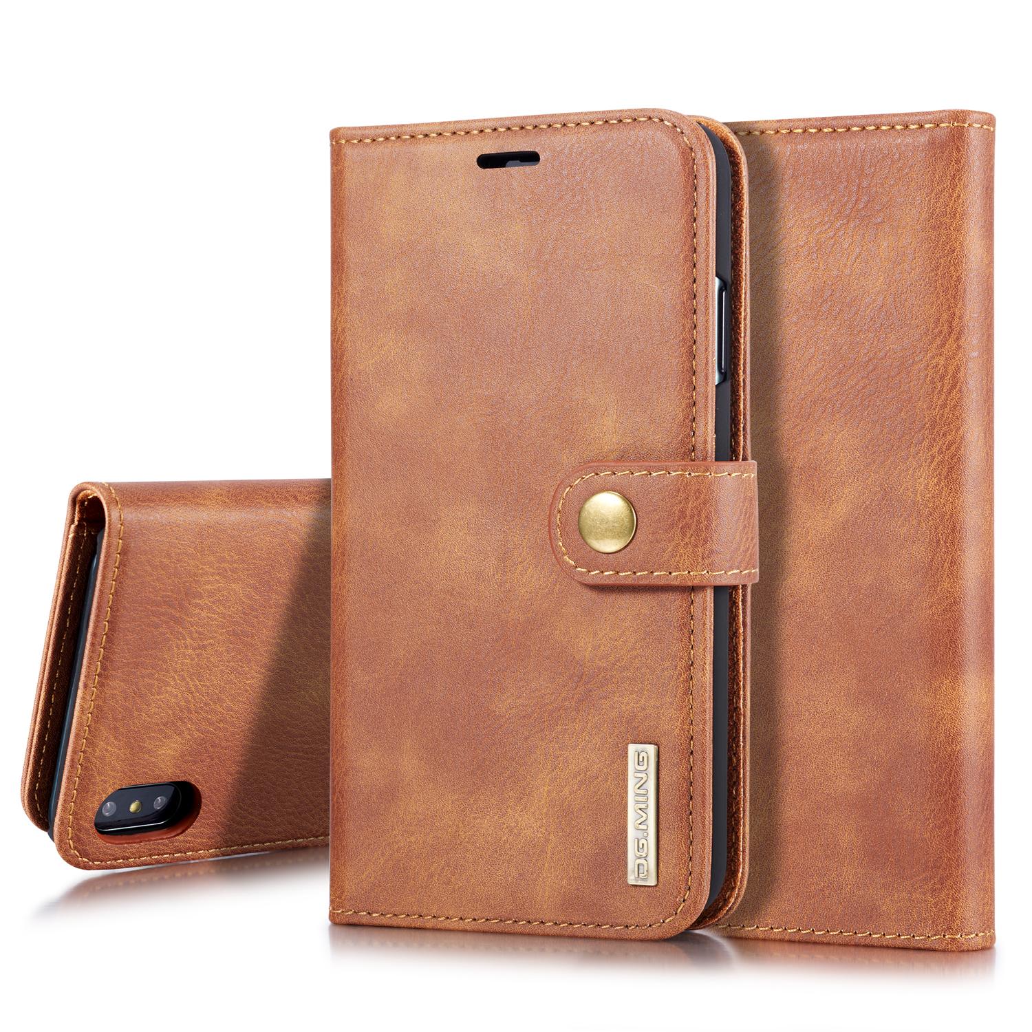 iPhone Xs Max Pungetui med aftageligt cover, Cognac