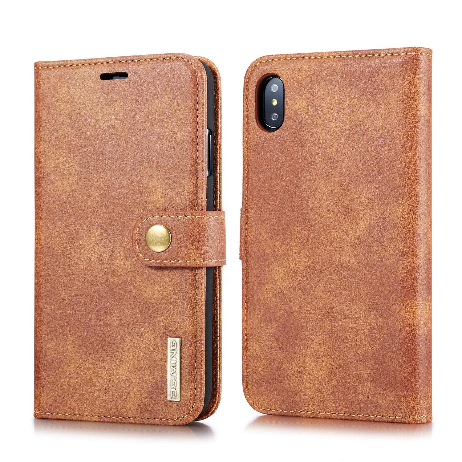 iPhone Xs Max Pungetui med aftageligt cover, Cognac