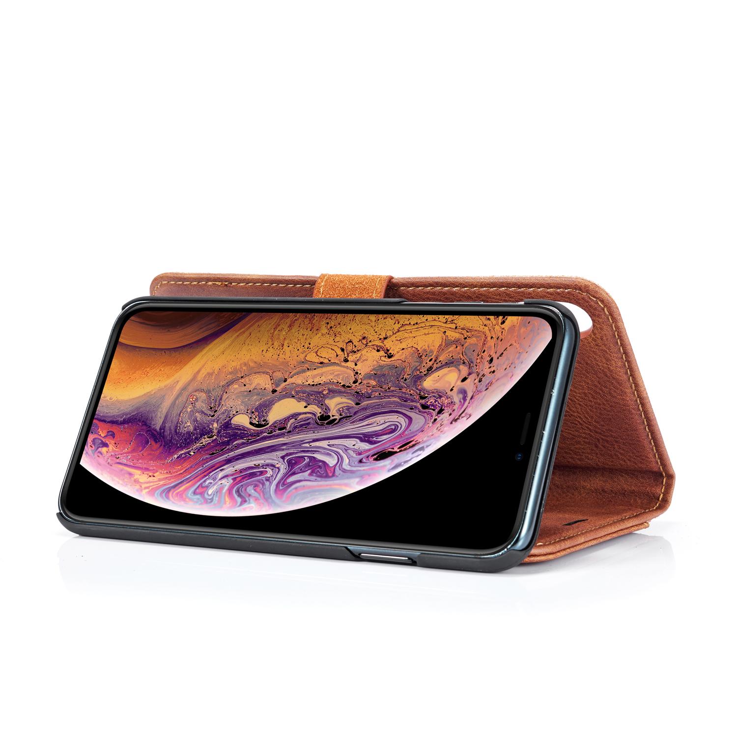 iPhone X/XS Pungetui med aftageligt cover, Cognac