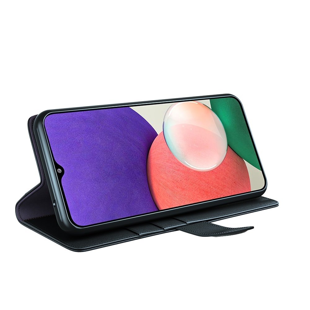 Samsung Galaxy A22 5G Slankt mobiletui i ægte læder, Sort