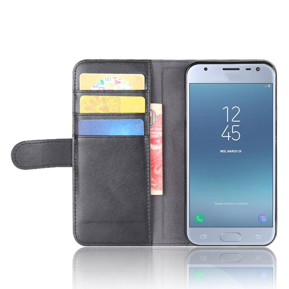 Samsung Galaxy J3 2017 Slankt mobiletui i ægte læder, Sort