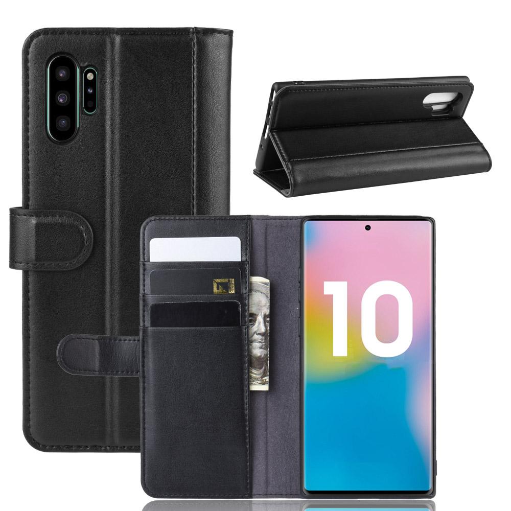 Samsung Galaxy Note 10 Plus Slankt mobiletui i ægte læder, Sort