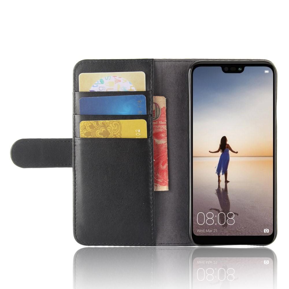 Huawei P20 Lite Slankt mobiletui i ægte læder, Sort
