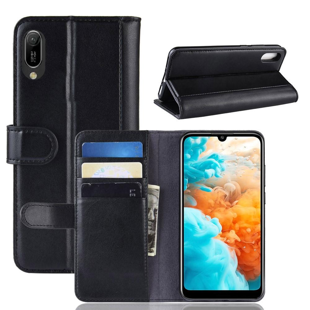 Huawei Y6 2019 Slankt mobiletui i ægte læder, Sort