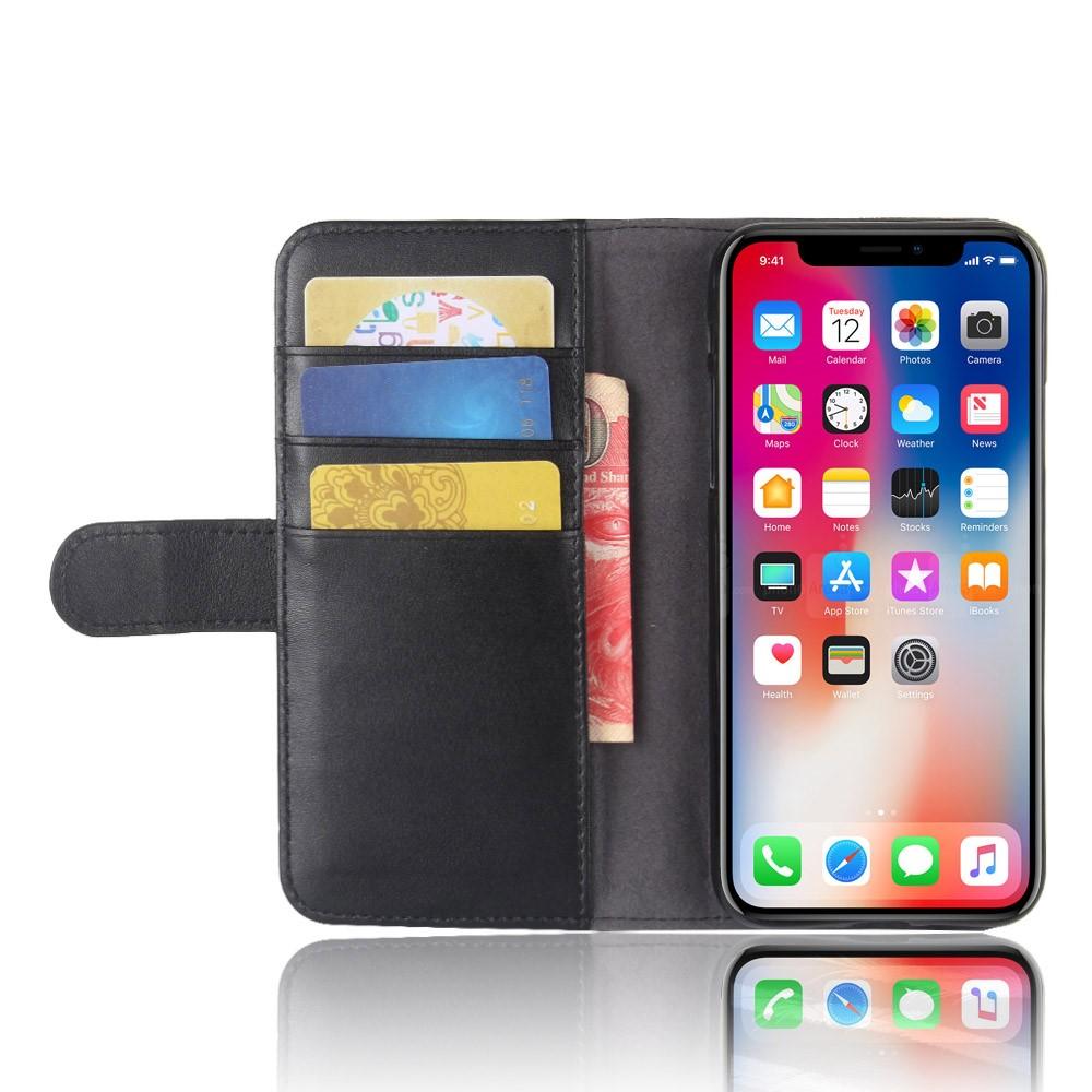 iPhone X/XS Slankt mobiletui i ægte læder, Sort