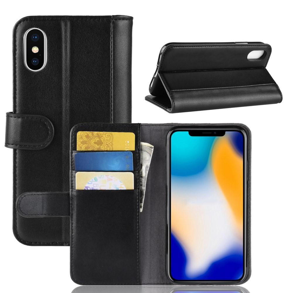iPhone Xs Max Slankt mobiletui i ægte læder, Sort
