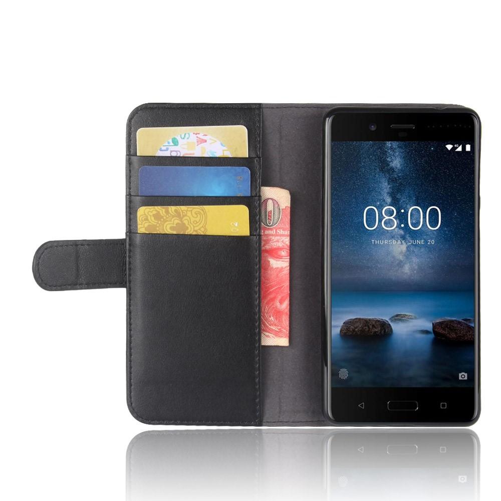 Nokia 8 Slankt mobiletui i ægte læder, Sort