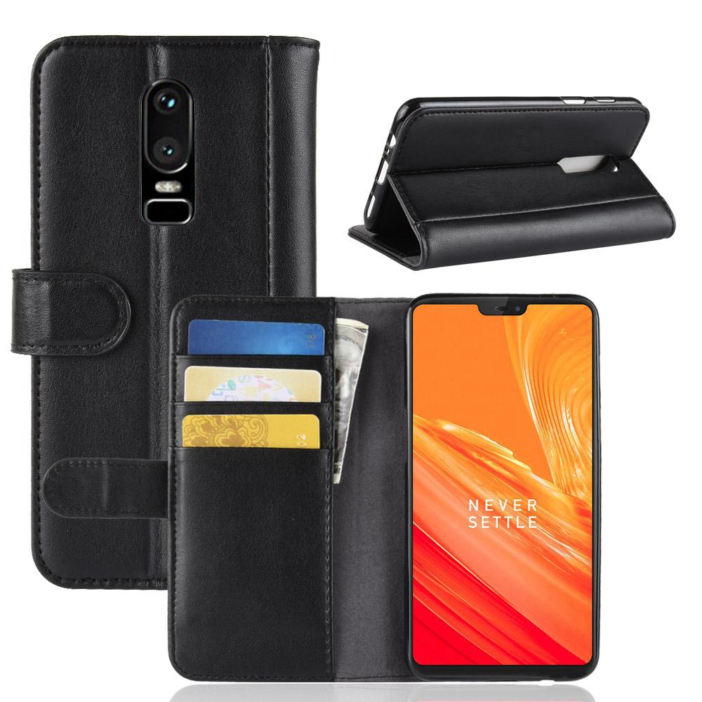  OnePlus 6 Slankt mobiletui i ægte læder, Sort