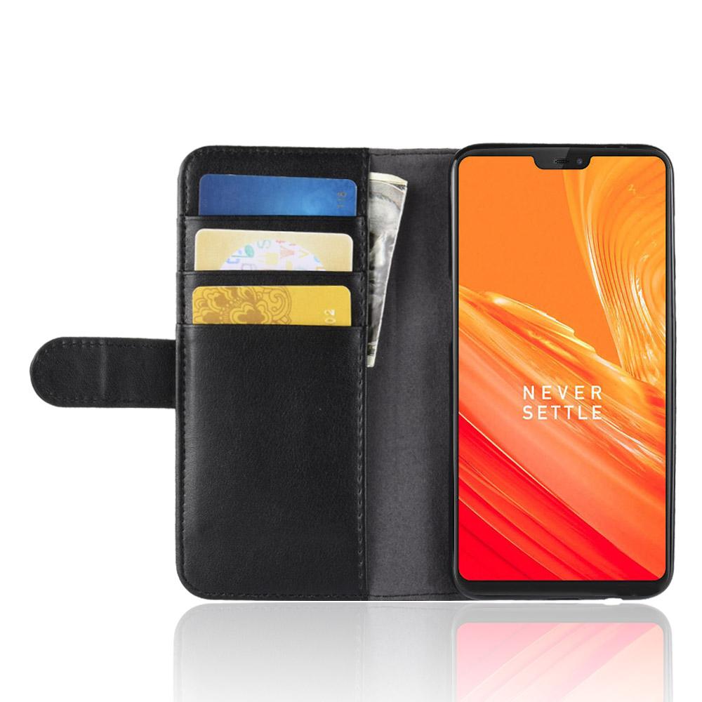  OnePlus 6 Slankt mobiletui i ægte læder, Sort