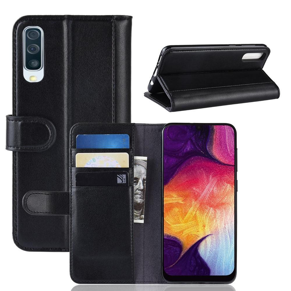 Samsung Galaxy A50 Slankt mobiletui i ægte læder, Sort