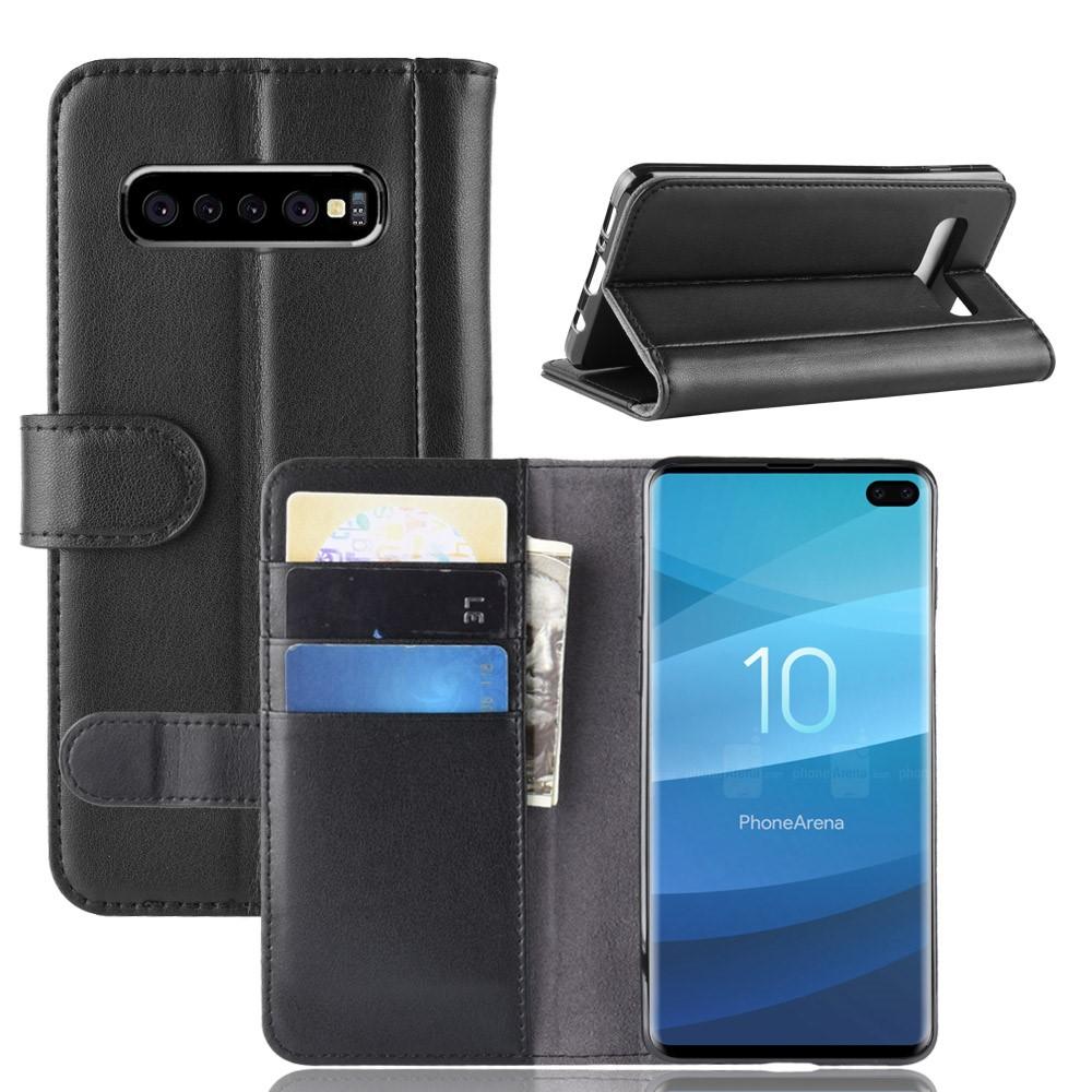 Samsung Galaxy S10 Plus Slankt mobiletui i ægte læder, Sort