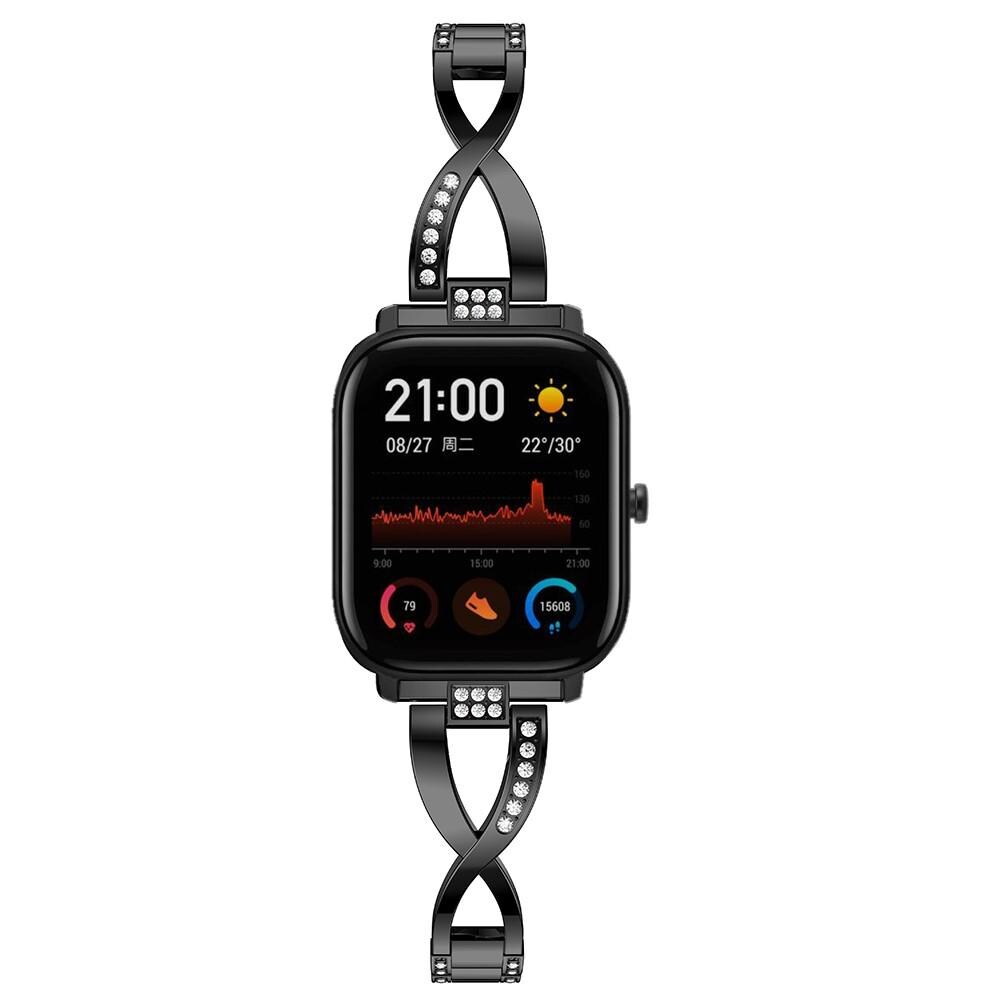 Amazfit GTS/GTS 2 Smalt kædearmbånd med glitrende sten, Sort