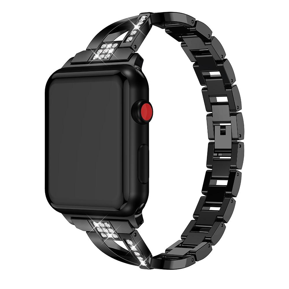 Apple Watch Series 4-6 40mm Smalt kædearmbånd med glitrende sten, Sort