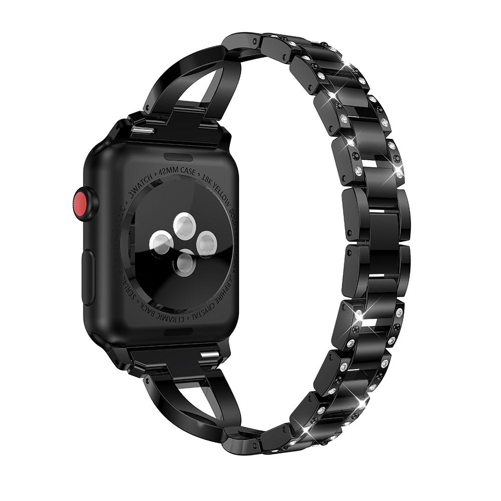 Apple Watch Series 10 42mm Smalt kædearmbånd med glitrende sten, Sort