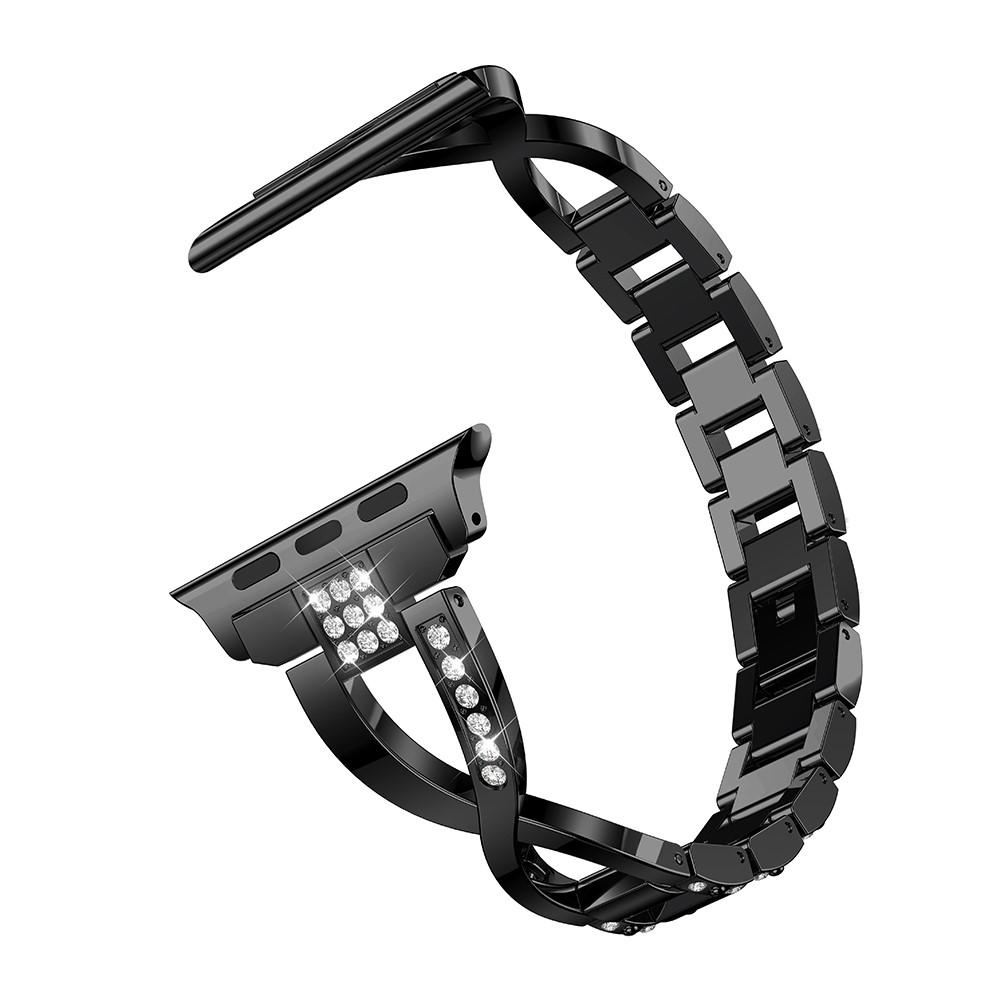 Apple Watch Series 10 42mm Smalt kædearmbånd med glitrende sten, Sort