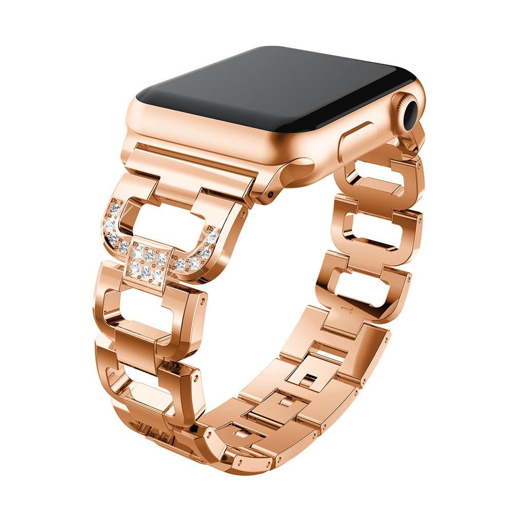 Apple Watch Series 1-3 42mm Luksuriøst armbånd med glitrende sten, Rose guld