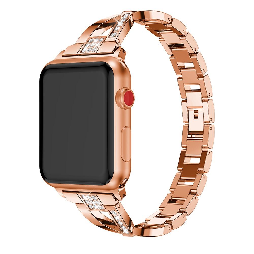 Apple Watch Ultra 49mm 1st Gen Smalt kædearmbånd med glitrende sten, Rose guld