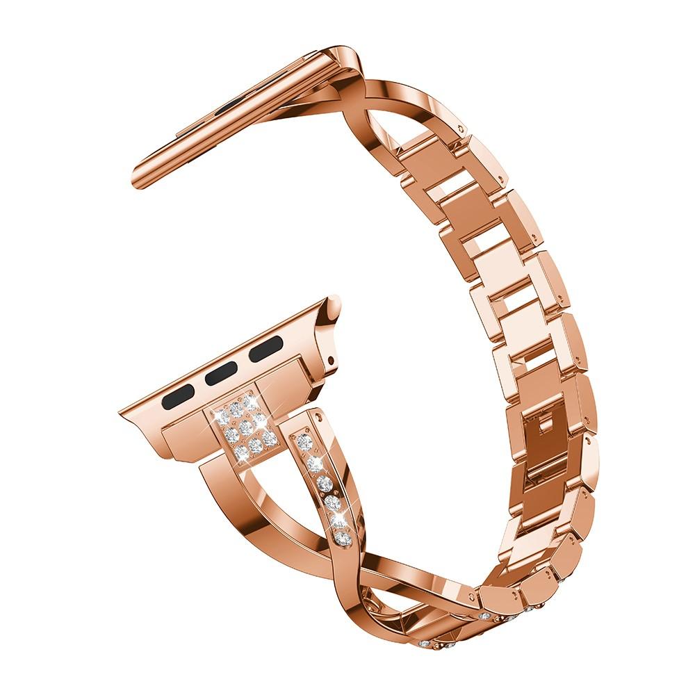 Apple Watch Series 4-6 44mm Smalt kædearmbånd med glitrende sten, Rose guld