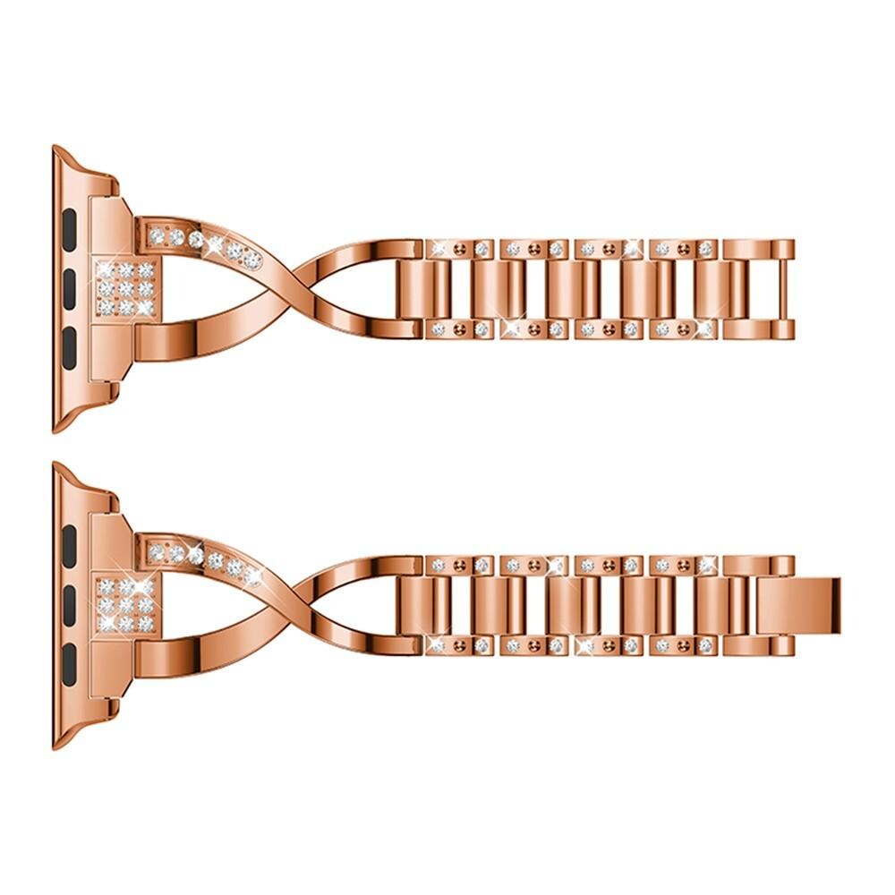 Apple Watch Series 4-6 44mm Smalt kædearmbånd med glitrende sten, Rose guld