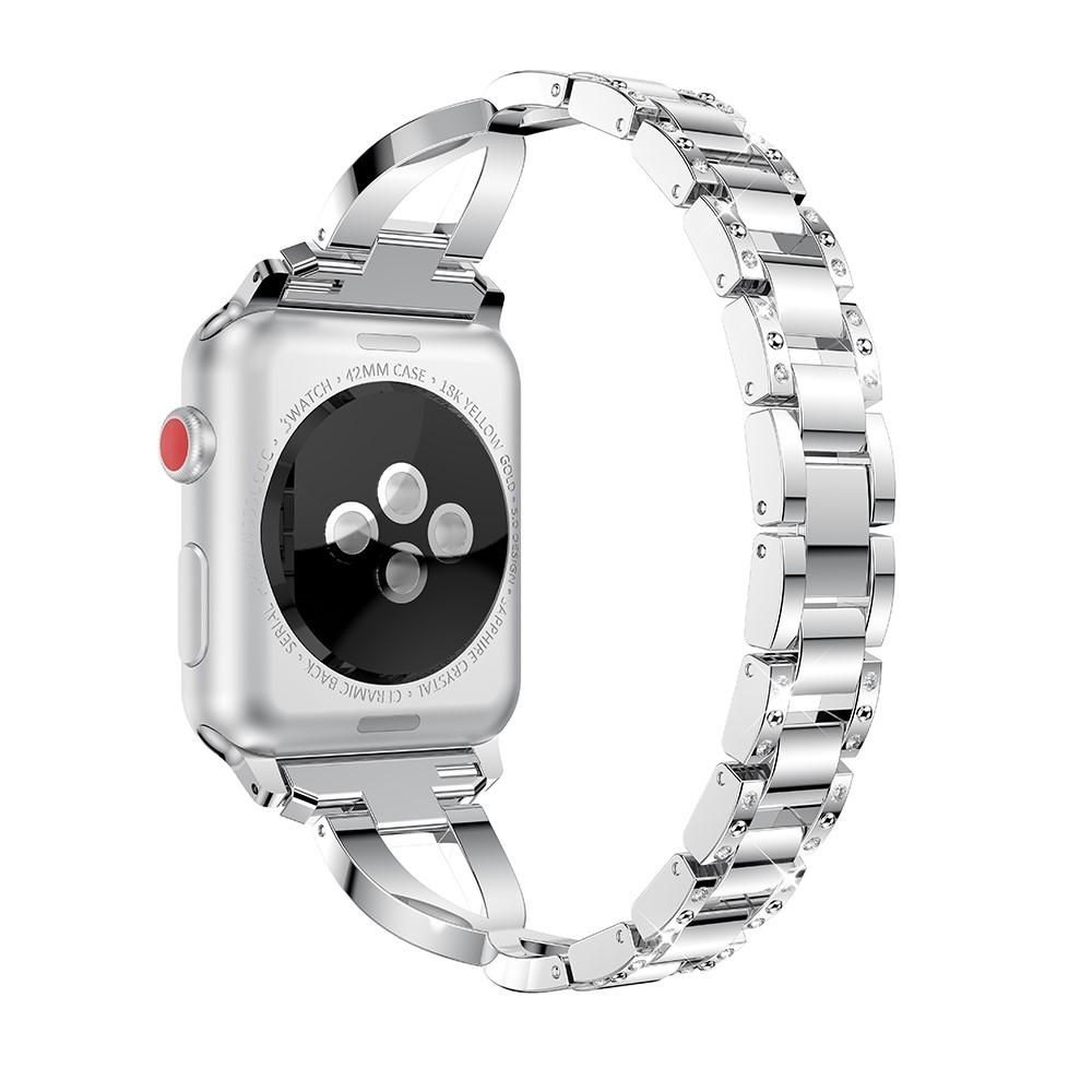 Apple Watch Series 7 45mm Smalt kædearmbånd med glitrende sten, Sølv