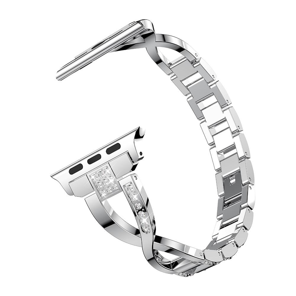 Apple Watch Series 7 45mm Smalt kædearmbånd med glitrende sten, Sølv