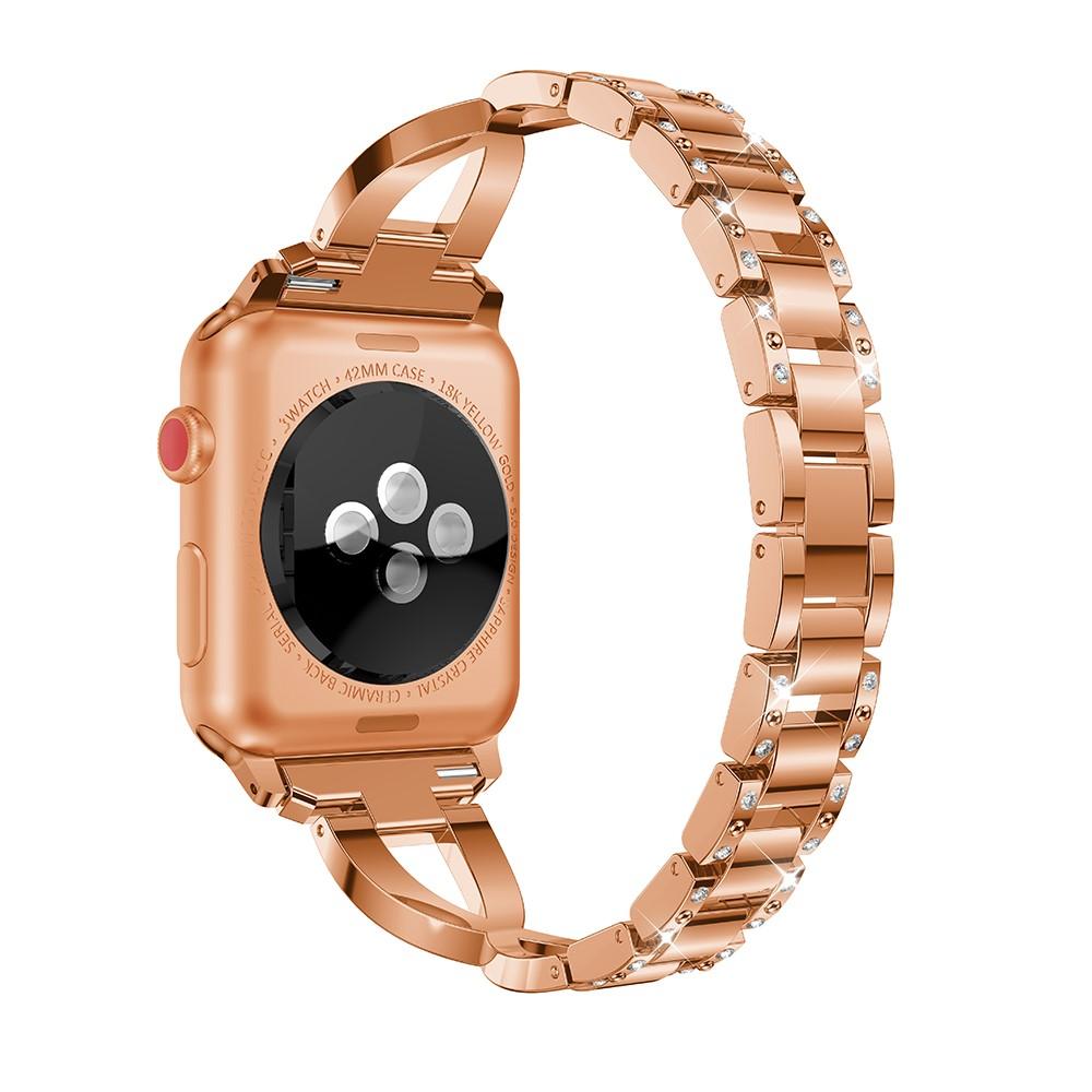 Apple Watch Series 8 45mm Smalt kædearmbånd med glitrende sten, Rose guld